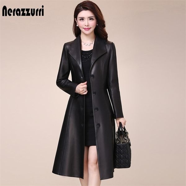 nerazzurri spring autumn long black soft faux leather coat women sleeve buttons slim fit elegant jacket 211221
nerazzurri spring autumn long black soft faux leather coat women sleeve buttons slim fit elegant jacket 211221