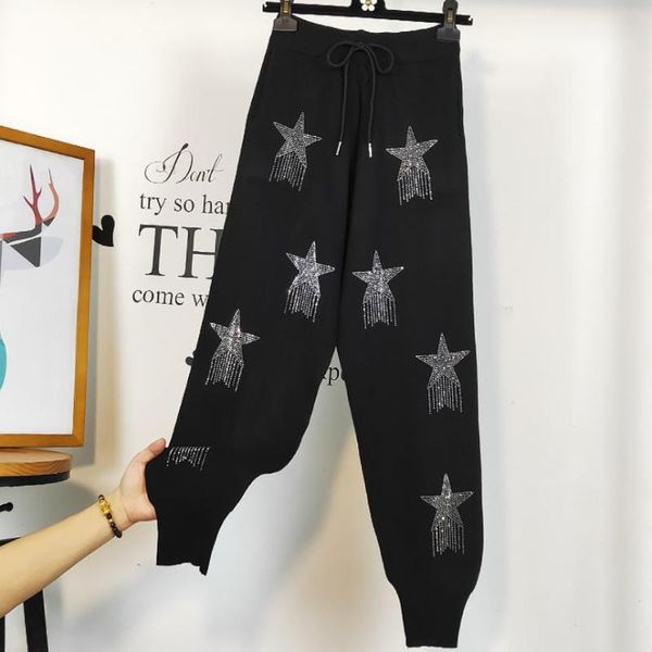 women's pants & capris heavy industry colored diamonds loose casual harem women knitted feet sports, Black;white
women's pants & capris heavy industry colored diamonds loose casual harem women knitted feet sports, Black;white