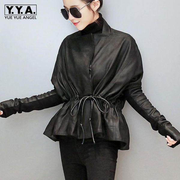 women's leather & faux autumn women adjustable waist sheepskin genuine jacket ladies spliced batwing sleeve slim fit short outerwear co, Black
women's leather & faux autumn women adjustable waist sheepskin genuine jacket ladies spliced batwing sleeve slim fit short outerwear co, Black