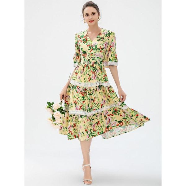 party dresses women dress runway v-neck half sleeves floral print elegant vestidos np1777n, White;black