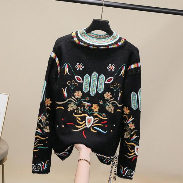 embroidered small fragrant sweater women autumn and winter new style retro ethnic knit sweater tide wool, White;black
embroidered small fragrant sweater women autumn and winter new style retro ethnic knit sweater tide wool, White;black