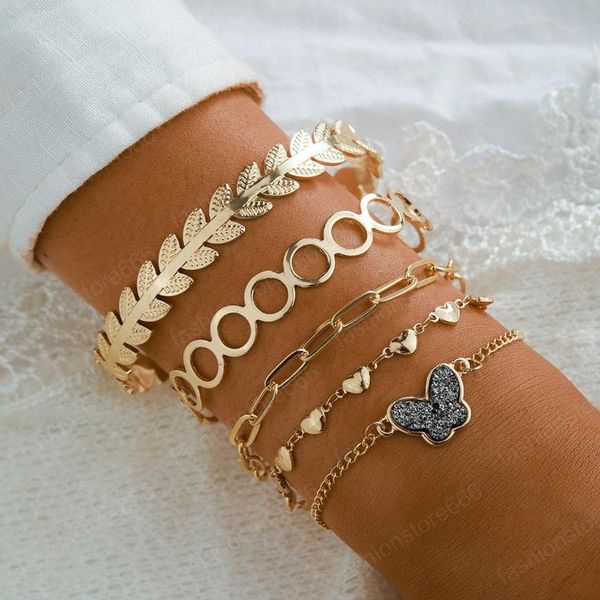 2021 new 5pcs/set fashion women gold bracelets leaf butterfly heart link chain beach bangles jewelry, Black
2021 new 5pcs/set fashion women gold bracelets leaf butterfly heart link chain beach bangles jewelry, Black