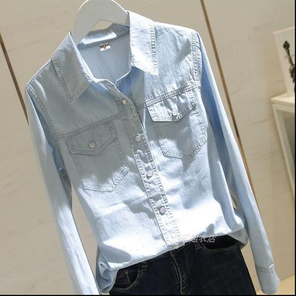 new spring autumn women long sleeve turn down collar denim shirts double pocket all matched casual blouse s304, White
new spring autumn women long sleeve turn down collar denim shirts double pocket all matched casual blouse s304, White