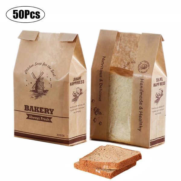 storage bags 50pcs kraft paper bag with window baking packaging donut leisure food bread toast printed package for bakery
storage bags 50pcs kraft paper bag with window baking packaging donut leisure food bread toast printed package for bakery