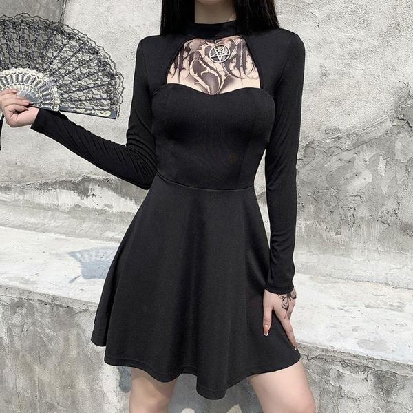 casual dresses european and american street retro dark breast-display dress gothic long-sleeved five-pointed star decoration hollow, Black;gray
casual dresses european and american street retro dark breast-display dress gothic long-sleeved five-pointed star decoration hollow, Black;gray
