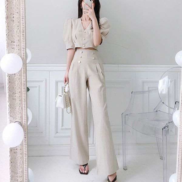 2021 new summer korean style chic ol women crop sleeve blouse shirt + high waist pants set two piece outfits errn, Black;brown
2021 new summer korean style chic ol women crop sleeve blouse shirt + high waist pants set two piece outfits errn, Black;brown