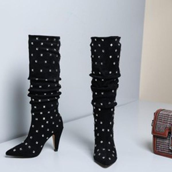 boots black leather rivets women high heels long fashion studded over the knee thigh lady real pos shoes
boots black leather rivets women high heels long fashion studded over the knee thigh lady real pos shoes