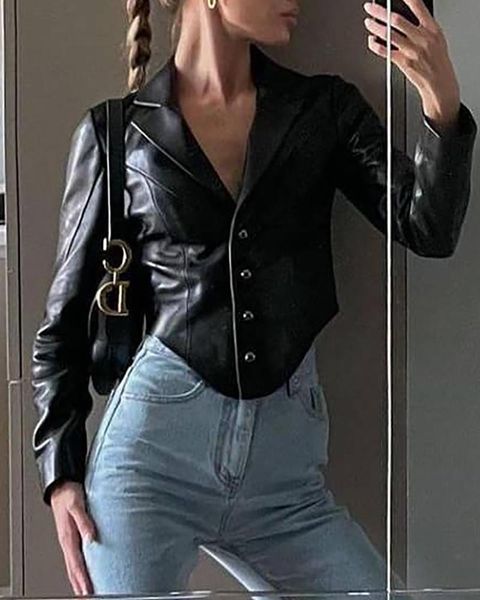 women's suits & blazers simple notched pu leather short 2021 casual women fashion office lady jackets elegant single breasted, White;black
women's suits & blazers simple notched pu leather short 2021 casual women fashion office lady jackets elegant single breasted, White;black