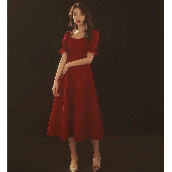 ethnic clothing women burgundy square neck prom dresses a-line evening short sleeve party toast gown, Red
ethnic clothing women burgundy square neck prom dresses a-line evening short sleeve party toast gown, Red
