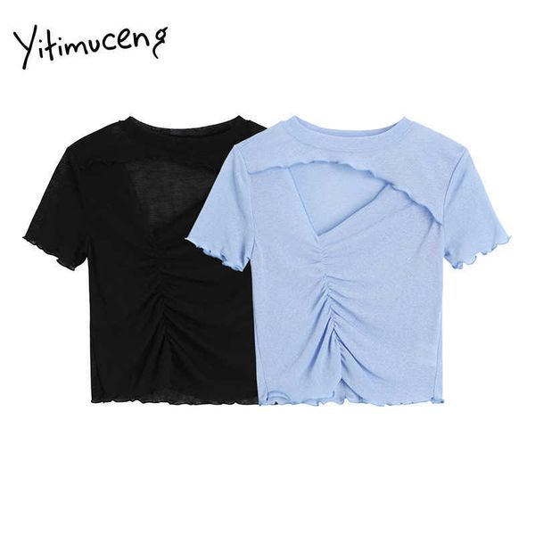 yitimuceng folds t shirts woman hollow skinny harajuku tees solid black blue summer korean fashion knitted tshirts 210601, White
yitimuceng folds t shirts woman hollow skinny harajuku tees solid black blue summer korean fashion knitted tshirts 210601, White