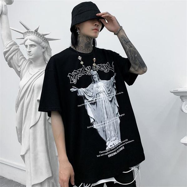 summer street style harajuku dark jesus figure print short t-shirt men's fashion brand loose hip hop large half sleeve lcl6, White
summer street style harajuku dark jesus figure print short t-shirt men's fashion brand loose hip hop large half sleeve lcl6, White
