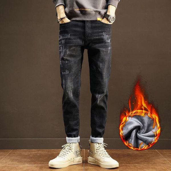 men's jeans winter comfortable warm fleece thick slim fit classic brand clothing fashion stretch trendy men young feet, Blue
men's jeans winter comfortable warm fleece thick slim fit classic brand clothing fashion stretch trendy men young feet, Blue