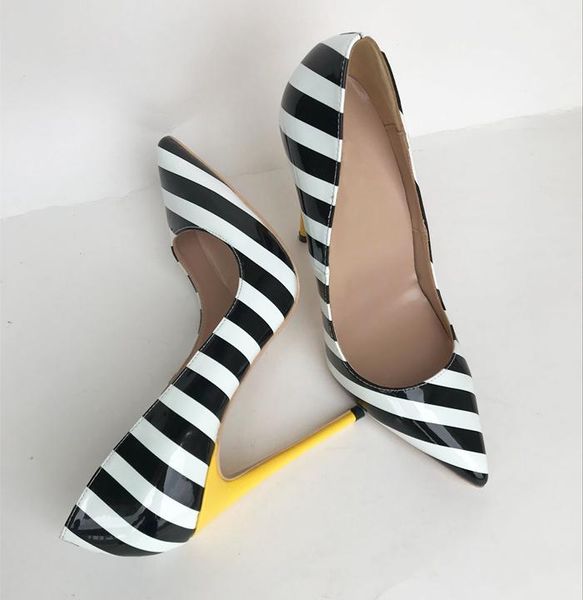 dress shoes designer women luxury 2021 patent leather stripes bridal patchwork stiletto 12cm yellow high heels party pumps, Black
dress shoes designer women luxury 2021 patent leather stripes bridal patchwork stiletto 12cm yellow high heels party pumps, Black