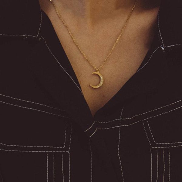 pendant necklaces stainless steel moon crystal for women bohemia gold color chain choker necklace simple jewelry bijoux collares, Silver
pendant necklaces stainless steel moon crystal for women bohemia gold color chain choker necklace simple jewelry bijoux collares, Silver