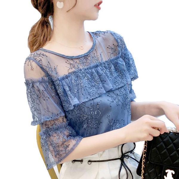 new 2021 spring summer shirt female lace chiffon blouse short sleeve round neck lotus leaf fashion women shirts blue white
new 2021 spring summer shirt female lace chiffon blouse short sleeve round neck lotus leaf fashion women shirts blue white