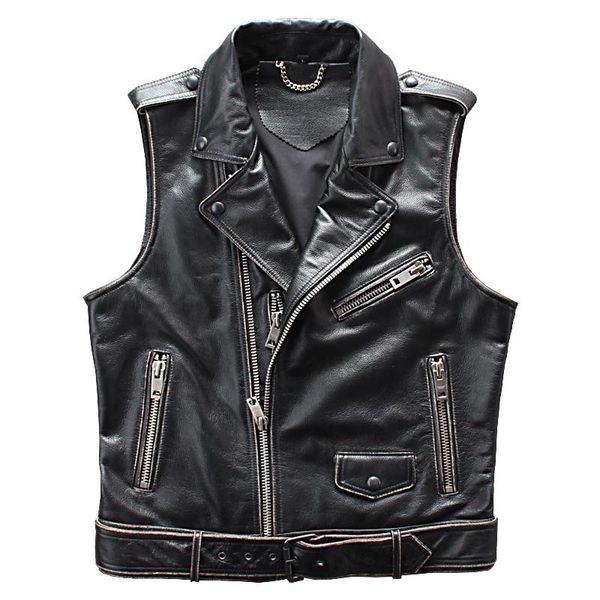 men's vests 2021 vintage black american motorcycle leather jacket genuine cowhide spring slim fit natural biker's vest, Black;white
men's vests 2021 vintage black american motorcycle leather jacket genuine cowhide spring slim fit natural biker's vest, Black;white