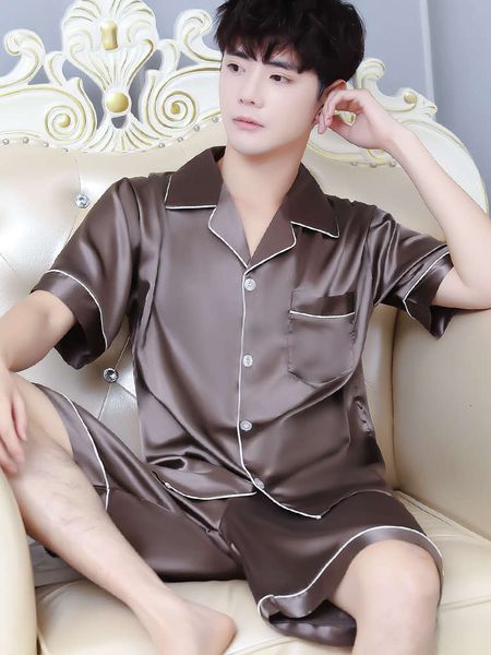 ice pajamas men's short sleeve summer thin autumn silk large casual youth home suit, Black;brown
ice pajamas men's short sleeve summer thin autumn silk large casual youth home suit, Black;brown
