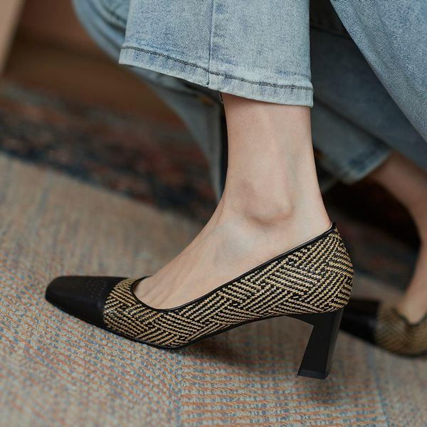 dress shoes weaving design microfiber + genuine leather women heels thick heel comfortable fashion leisure high, Black
dress shoes weaving design microfiber + genuine leather women heels thick heel comfortable fashion leisure high, Black