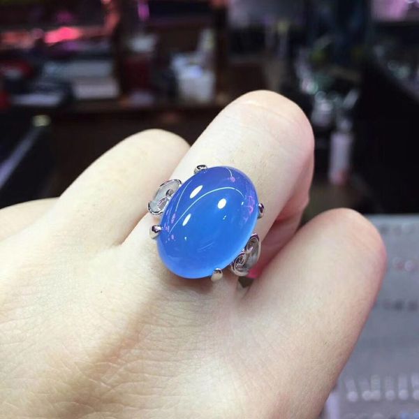 natural blue velvet crystal ring, Silver