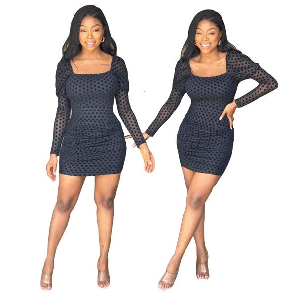 2021 women autumn new simple style fashion dot printting long sleeves square collar ny package hip mini mmzd, Black;gray 
2021 women autumn new simple style fashion dot printting long sleeves square collar ny package hip mini mmzd, Black;gray