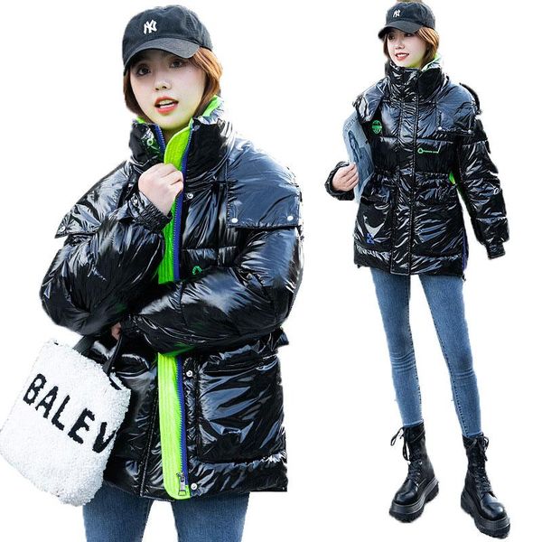 women's down & parkas winter coat women padded jacket female students korean glossy letters 2021 thick loose hooded oversized, Black
women's down & parkas winter coat women padded jacket female students korean glossy letters 2021 thick loose hooded oversized, Black