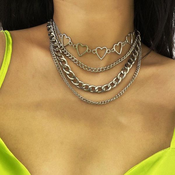 chains punk multi-layer cuban chain heart necklaces for women 2021 trend link collar choker party fashion jewelry, Silver
chains punk multi-layer cuban chain heart necklaces for women 2021 trend link collar choker party fashion jewelry, Silver
