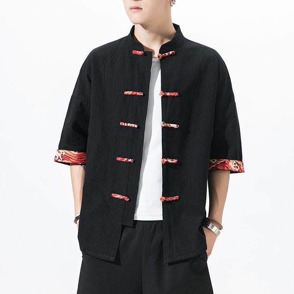 2021 new mens cotton linen shirt men three quarter sleeve black harajuku clothes male fashion shirt big size blouse 5xl, White;black
2021 new mens cotton linen shirt men three quarter sleeve black harajuku clothes male fashion shirt big size blouse 5xl, White;black