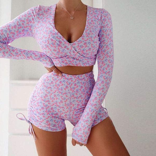 2020 bandage new long sleeve shorts casual sports fitness yoga suit for women, Gray 
2020 bandage new long sleeve shorts casual sports fitness yoga suit for women, Gray
