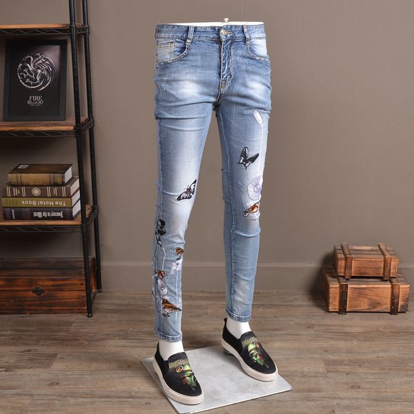 men's jeans harajuku design stretched men's thin animal flower breeches casual embroidery denim pencil pants summer cargo qb8w, Blue
men's jeans harajuku design stretched men's thin animal flower breeches casual embroidery denim pencil pants summer cargo qb8w, Blue