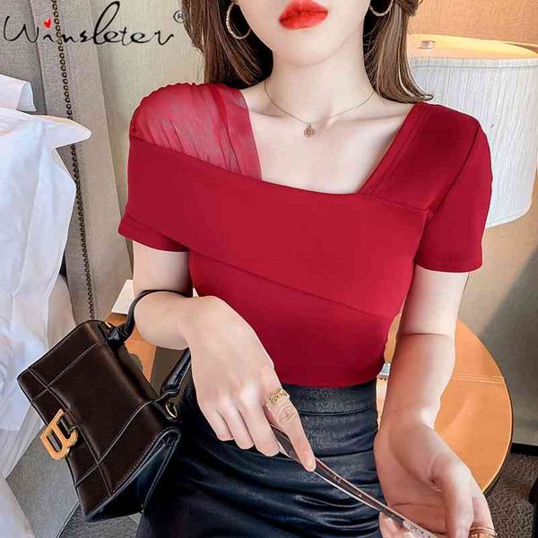 women's t-shirt summer european clothes fashion asymmetrical women patchwork mesh bottoming shirt short sleeve tees t15725a n, White
women's t-shirt summer european clothes fashion asymmetrical women patchwork mesh bottoming shirt short sleeve tees t15725a n, White