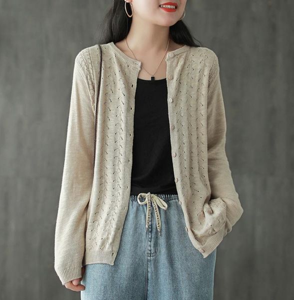 women's jackets 2021 spring summer retro women hollow out all-match coat o-neck button long-sleeved loose casual ladies, Black;brown
women's jackets 2021 spring summer retro women hollow out all-match coat o-neck button long-sleeved loose casual ladies, Black;brown
