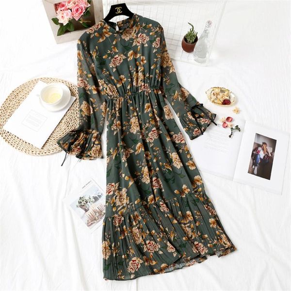 casual dresses 2021 chic spring women flower flare sleeve summer green stand collar chiffon dress long pleated vestidoswz196, Black;gray
casual dresses 2021 chic spring women flower flare sleeve summer green stand collar chiffon dress long pleated vestidoswz196, Black;gray