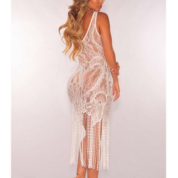 women's swimwear lace crochet tassel bikini swimsuit cover up kaftan dress beach robe de plage suit, White;black
women's swimwear lace crochet tassel bikini swimsuit cover up kaftan dress beach robe de plage suit, White;black