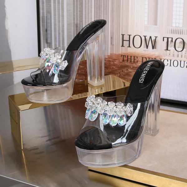 2021 new women's slippers high-heeled 13cm thick heel fashion transparent crystal sandals ladies'shoes shoes gul3, Black
2021 new women's slippers high-heeled 13cm thick heel fashion transparent crystal sandals ladies'shoes shoes gul3, Black