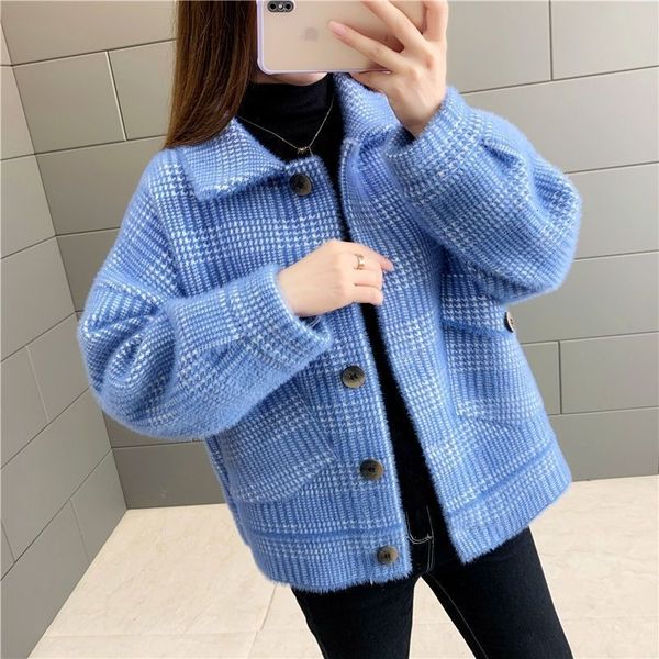 2021 new women's jacket thick autumn winter plaid turn down collar pockets single breasted ladies knitted wear outerwear for female e41, Black;brown
2021 new women's jacket thick autumn winter plaid turn down collar pockets single breasted ladies knitted wear outerwear for female e41, Black;brown