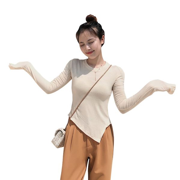 2021 new t-shirt long sleeve round neck for women, solid color, irregular, slim, cotton, sexy, spring q45m, White
2021 new t-shirt long sleeve round neck for women, solid color, irregular, slim, cotton, sexy, spring q45m, White