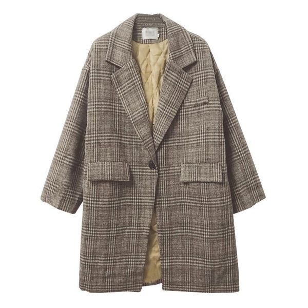 women's wool & blends fashion korean thick plush plaid coats loose lapel mid-length long office lady casual commute outcoats single but, Black
women's wool & blends fashion korean thick plush plaid coats loose lapel mid-length long office lady casual commute outcoats single but, Black