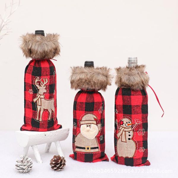 3pc christmas wine bag plaid printing machine embroidered wine bottle set table decoration supplies mats
3pc christmas wine bag plaid printing machine embroidered wine bottle set table decoration supplies mats