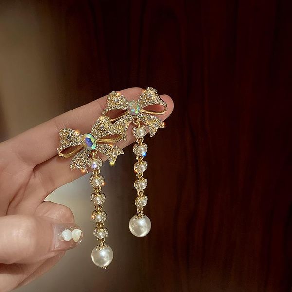 dangle & chandelier temperament light luxury rhinestones bow long imitation pearl tassel earrings exquisite fashion women's jewelry acc, Silver
dangle & chandelier temperament light luxury rhinestones bow long imitation pearl tassel earrings exquisite fashion women's jewelry acc, Silver