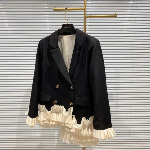 women's suits & blazers 2021 spring women clothing black blazer hem mesh lace stitching irregular dark stripes hit color casual suit ja, White;black
women's suits & blazers 2021 spring women clothing black blazer hem mesh lace stitching irregular dark stripes hit color casual suit ja, White;black