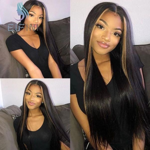

lace wigs ombre color human hair pre plucked glueless 13x6x1 peruvian remy straight t part wig for black women eifini, Black;brown