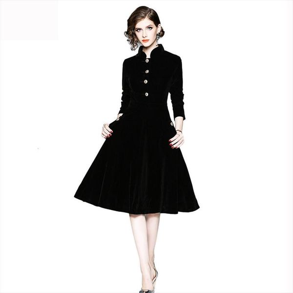 knee length winter clothing vintage women dress long sleeves gold button pocket ladies office casual robe dresse plus size black, Black;gray
knee length winter clothing vintage women dress long sleeves gold button pocket ladies office casual robe dresse plus size black, Black;gray
