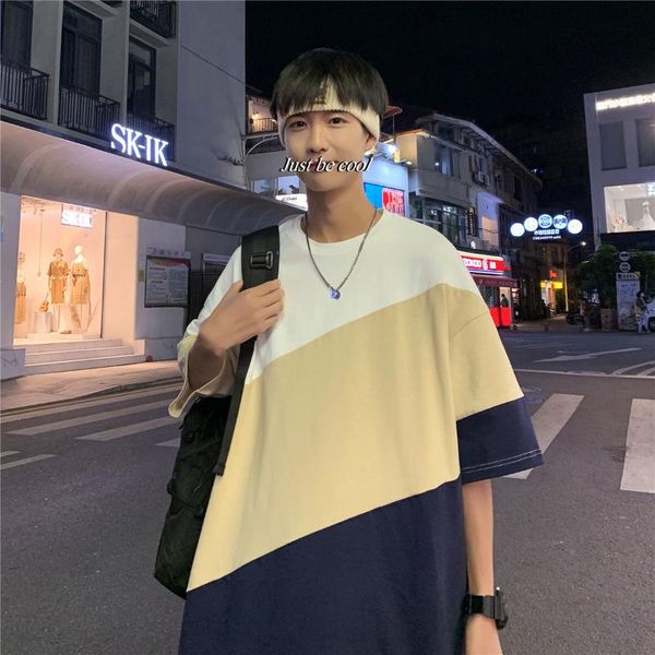 men's t-shirts clothing contrast stitching loose round neck fashion short sleeve summer movement t-shirt couples college cotton, White;black
men's t-shirts clothing contrast stitching loose round neck fashion short sleeve summer movement t-shirt couples college cotton, White;black