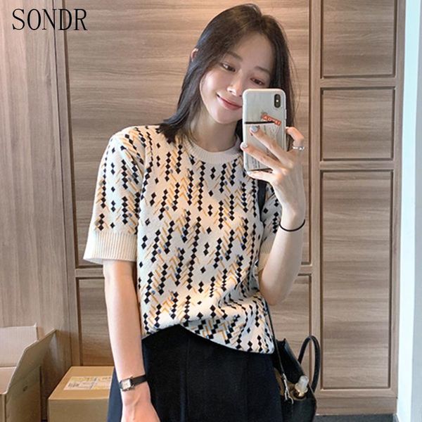 women's t-shirt vintage geometric pattern round neck pullover spring 2021 korean fashion casual short-sleeved sweater female, White
women's t-shirt vintage geometric pattern round neck pullover spring 2021 korean fashion casual short-sleeved sweater female, White