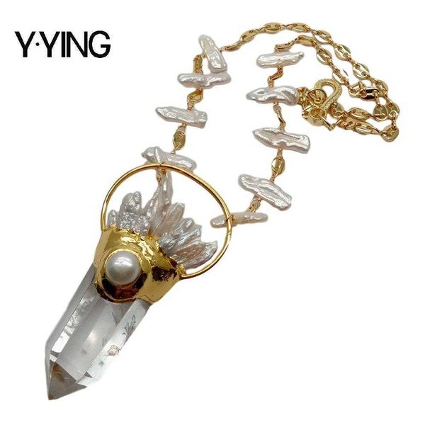 y·ying natural clear quartzs point white biwa pearl pendant necklace gold color plated chain necklace 21" hiphop style for women, Slivery;golden
y·ying natural clear quartzs point white biwa pearl pendant necklace gold color plated chain necklace 21" hiphop style for women, Slivery;golden