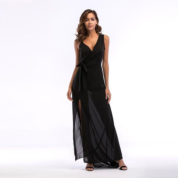 casual dresses 2021 dress women's fashion spring and summer models v-neck lace up split long suspender, Black;gray
casual dresses 2021 dress women's fashion spring and summer models v-neck lace up split long suspender, Black;gray