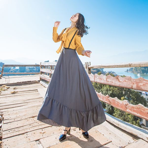 women's sleeve blouse bow and waist maxi skirt mail autumn clothes ta3906 bqax, Black
women's sleeve blouse bow and waist maxi skirt mail autumn clothes ta3906 bqax, Black