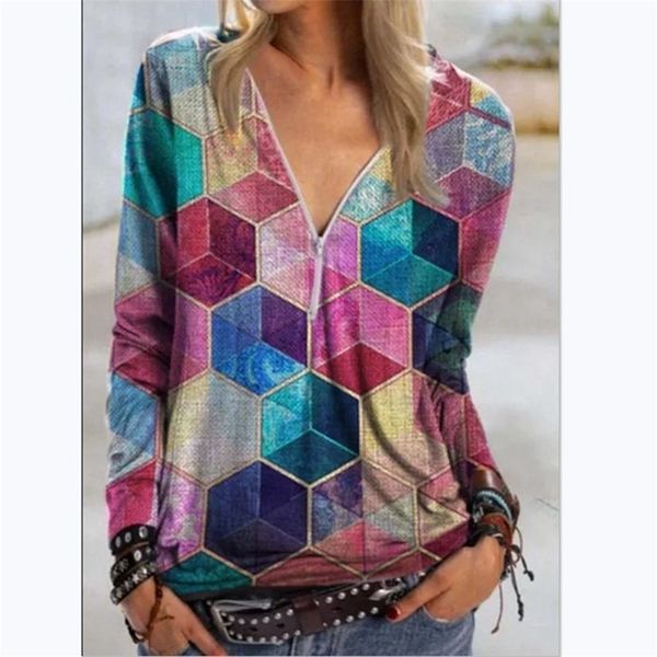 woman's t-shirt spring and summer fashion zipper v-neck printed long sleeve casual plus size soft thin 210708, White
woman's t-shirt spring and summer fashion zipper v-neck printed long sleeve casual plus size soft thin 210708, White