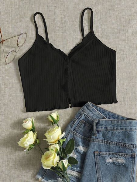 lettuce trim rib knit cami m2ef#, White