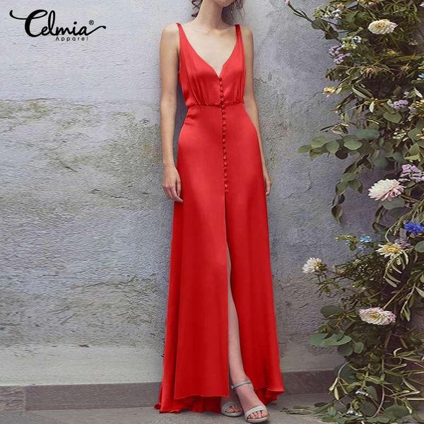casual dresses celmia 2021 summer high split satin sundress women sleeveless elegant maxi dress v nexk party club long vestidos, Black;gray
casual dresses celmia 2021 summer high split satin sundress women sleeveless elegant maxi dress v nexk party club long vestidos, Black;gray